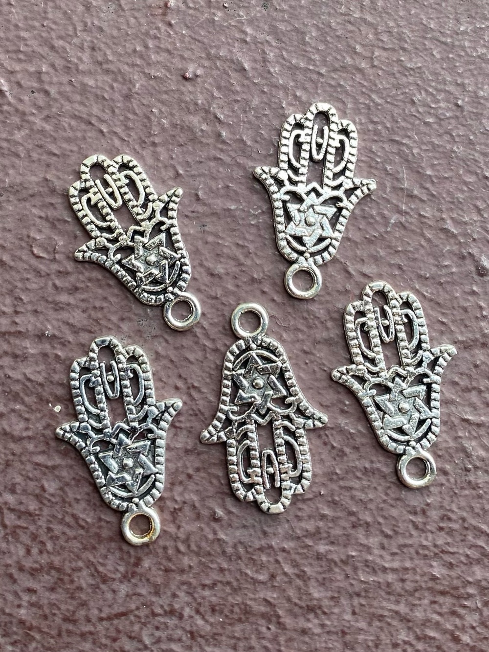 5 Silver Hamsa Hand Star of David Charm Pendants - Lightweight Stainless Steel